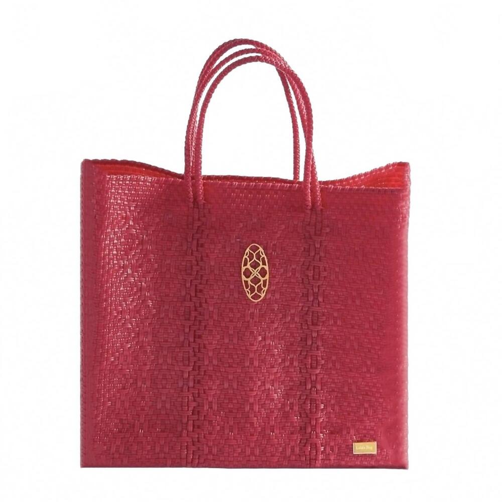 NEW LOLA'S BAG women's medium woven shoulder strap tote bag in red
